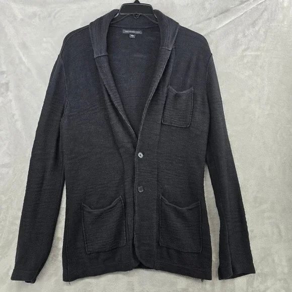 John Varvatos Cardigan Mens Medium Black‎ Cotton Linen Shawl Collar Sweater